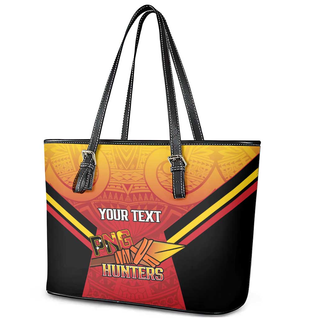 Papua New Guinea Rugby Custom Leather Tote Bag Go PNG Hunters Polynesian Pattern - Polynesian Pride
