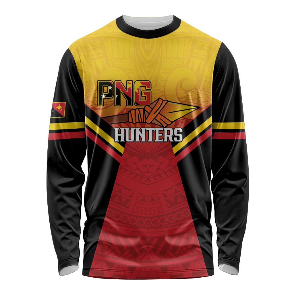 Papua New Guinea Rugby Custom Long Sleeve Shirt Go PNG Hunters Polynesian Pattern - Polynesian Pride