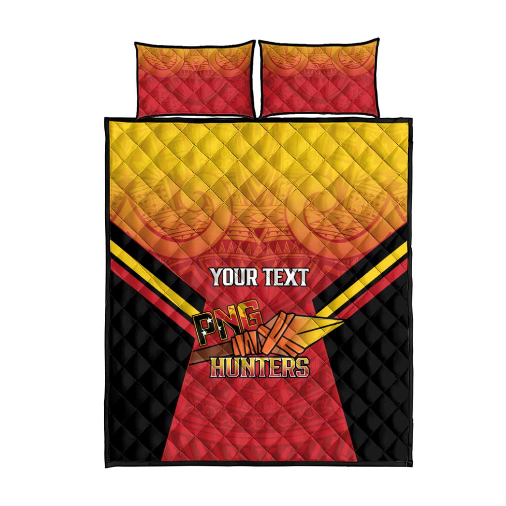 Papua New Guinea Rugby Custom Quilt Bed Set Go PNG Hunters Polynesian Pattern - Polynesian Pride