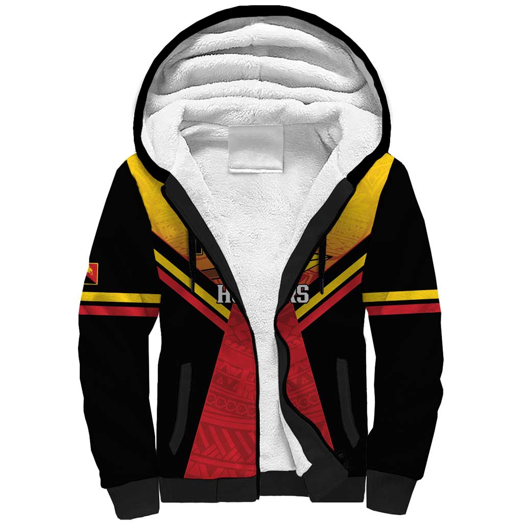 Papua New Guinea Rugby Custom Sherpa Hoodie Go PNG Hunters Polynesian Pattern - Polynesian Pride