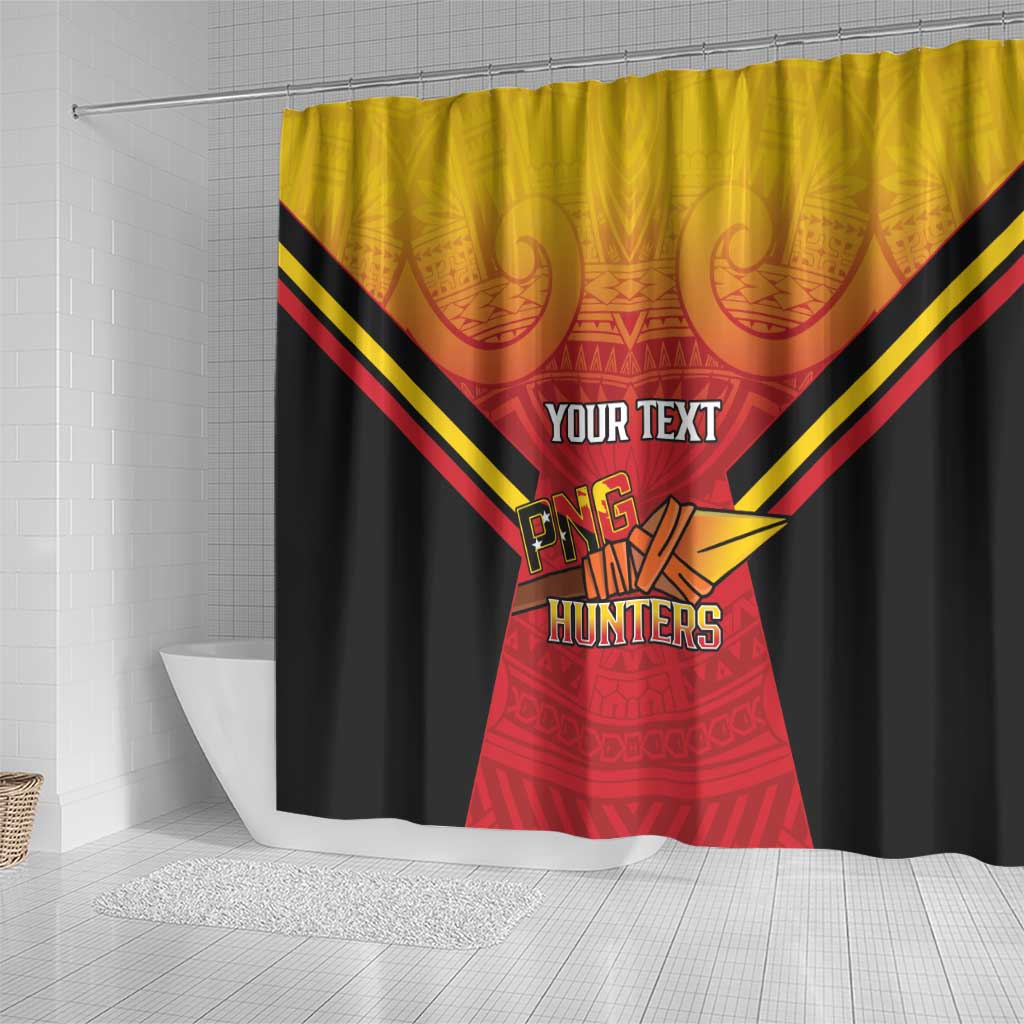 Papua New Guinea Rugby Custom Shower Curtain Go PNG Hunters Polynesian Pattern - Polynesian Pride