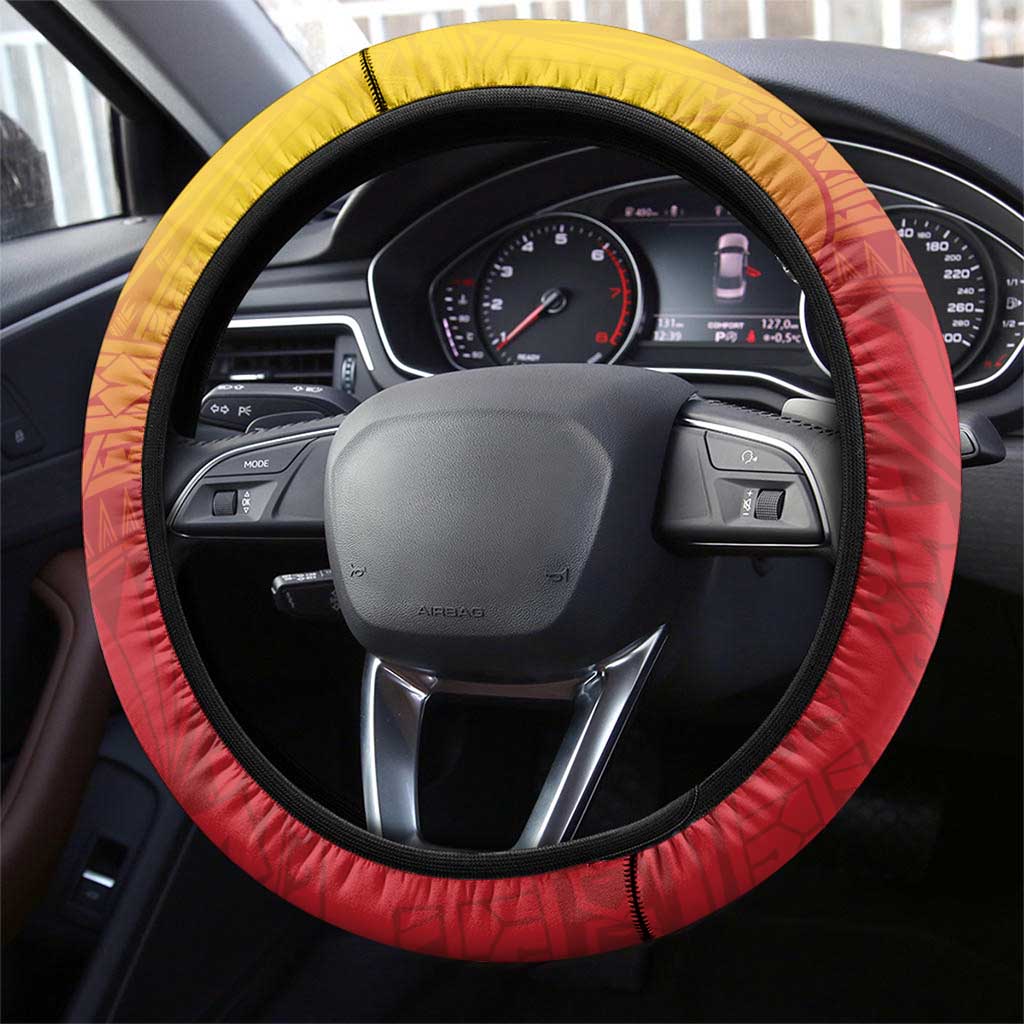 Papua New Guinea Rugby Steering Wheel Cover Go PNG Hunters Polynesian Pattern - Polynesian Pride