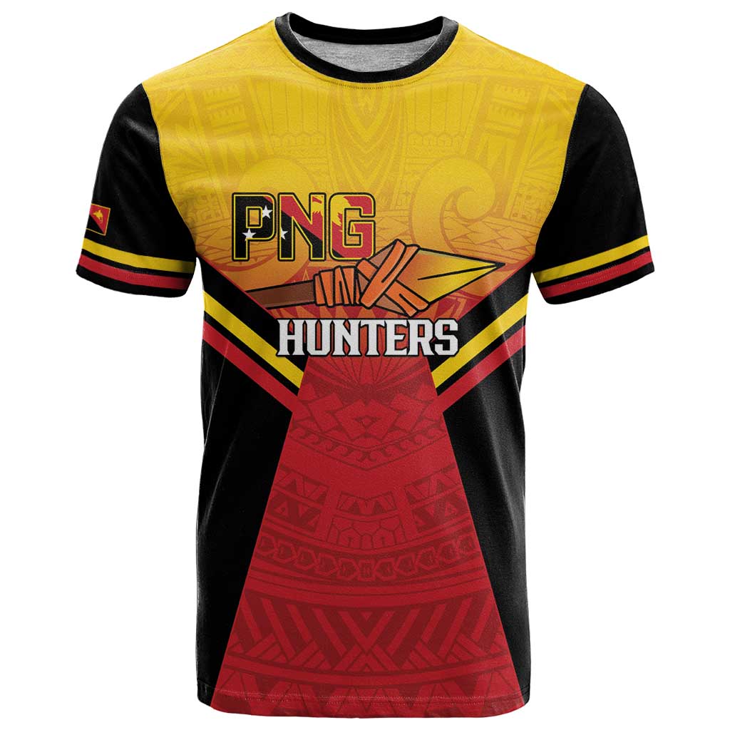 Papua New Guinea Rugby Custom T Shirt Go PNG Hunters Polynesian Pattern - Polynesian Pride