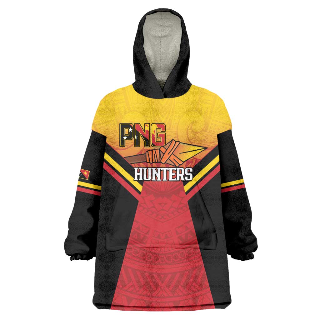 Papua New Guinea Rugby Custom Wearable Blanket Hoodie Go PNG Hunters Polynesian Pattern - Polynesian Pride