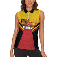 Papua New Guinea Rugby Custom Women Sleeveless Polo Shirt Go PNG Hunters Polynesian Pattern - Polynesian Pride