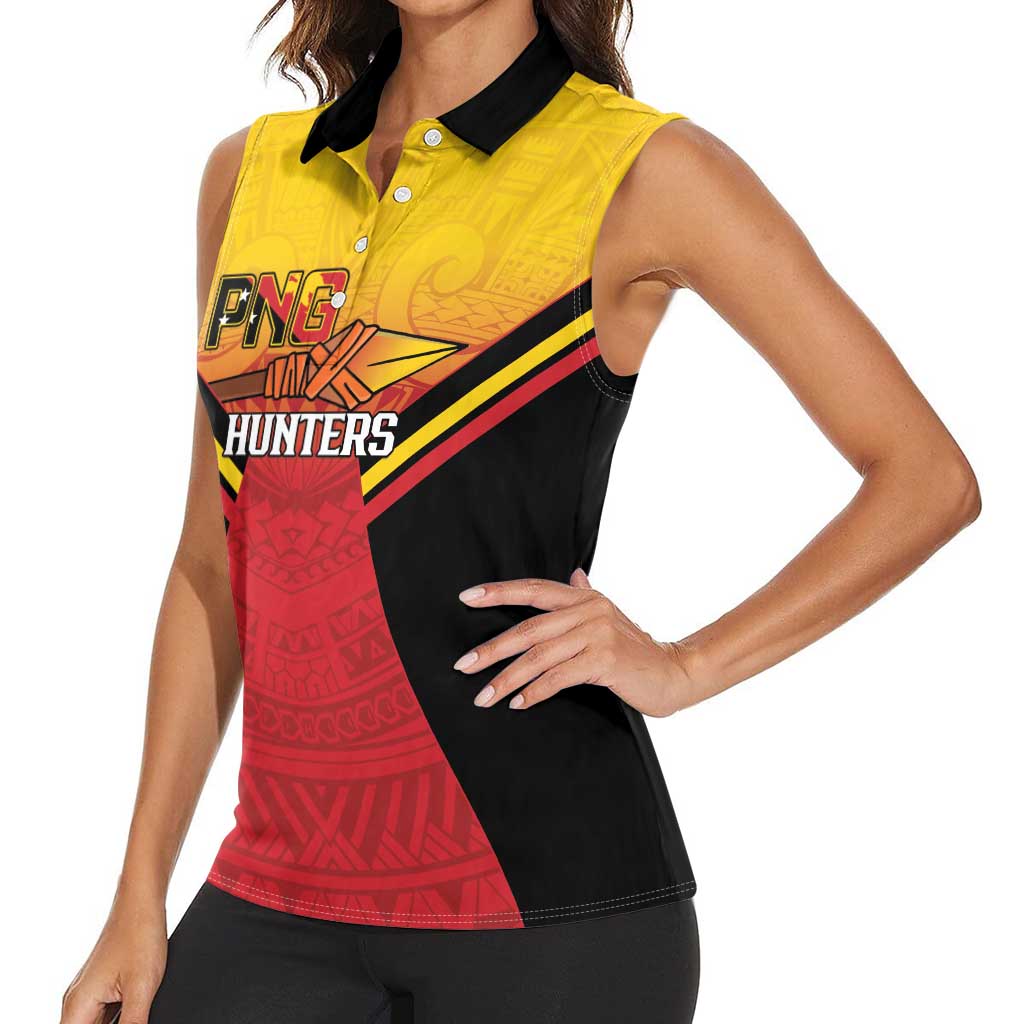 Papua New Guinea Rugby Custom Women Sleeveless Polo Shirt Go PNG Hunters Polynesian Pattern - Polynesian Pride