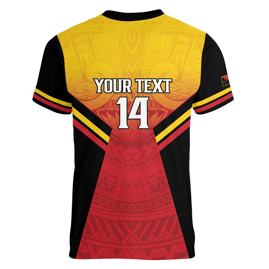 Papua New Guinea Rugby Custom Women V-Neck T-Shirt Go PNG Hunters Polynesian Pattern - Polynesian Pride