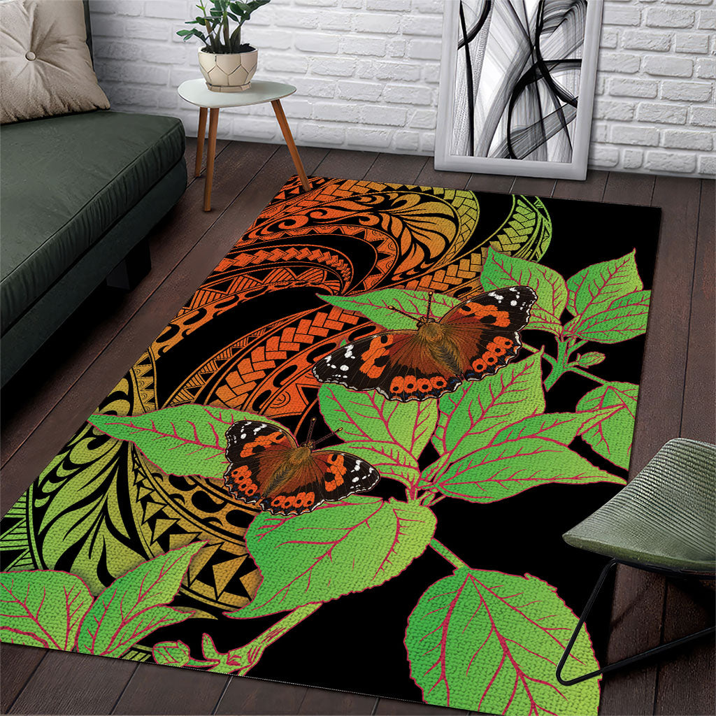 Kamehameha Butterfly Hawaii Area Rug Hawaiian Pulelehua Mamaki Orange Green Color LT14 Multicolor - Polynesian Pride