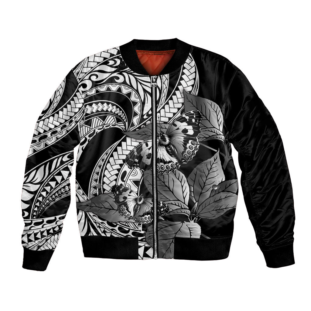 Kamehameha Butterfly Hawaii Bomber Jacket Hawaiian Pulelehua Mamaki Black Color LT14 Unisex Black - Polynesian Pride