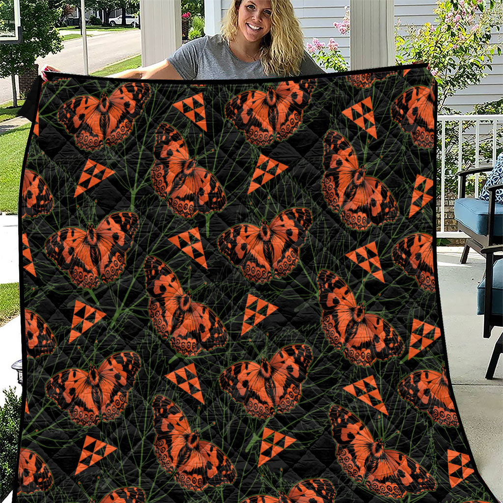 Kamehameha Butterfly Mamaki Hawaii Quilt Pulelehua Hawaiian Kakau Seamless Style LT14 Black - Polynesian Pride