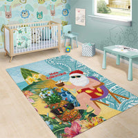 Aloha Hawaii Mele Kalikimaka Area Rug Chilling Santa With Pineapple - Polynesian Pattern