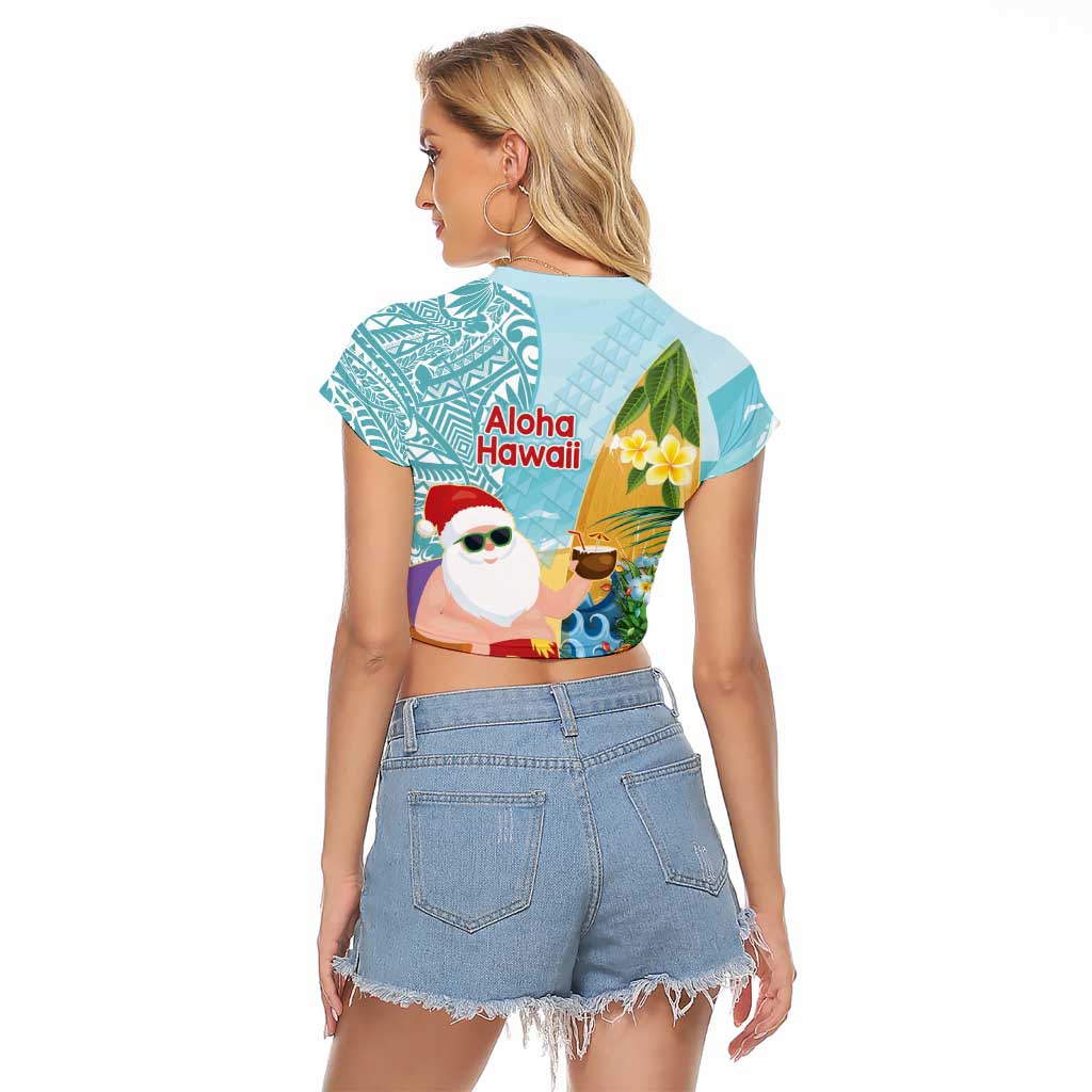 Aloha Hawaii Mele Kalikimaka Raglan Cropped T Shirt Chilling Santa With Pineapple - Polynesian Pattern LT14 - Polynesian Pride