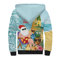 Aloha Hawaii Mele Kalikimaka Sherpa Hoodie Chilling Santa With Pineapple - Polynesian Pattern