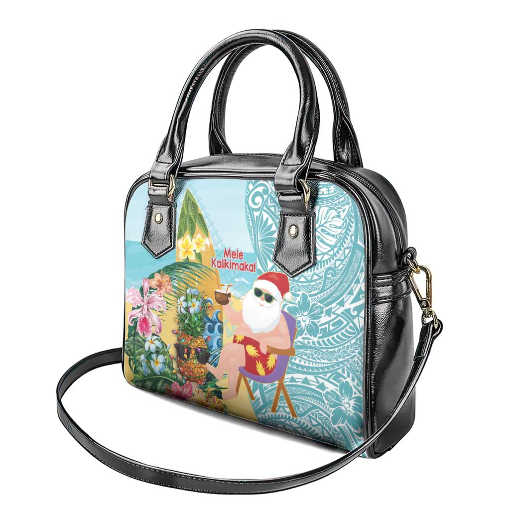 Aloha Hawaii Mele Kalikimaka Shoulder Handbag Chilling Santa With Pineapple - Polynesian Pattern