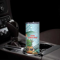 Aloha Hawaii Mele Kalikimaka Skinny Tumbler Chilling Santa With Pineapple - Polynesian Pattern