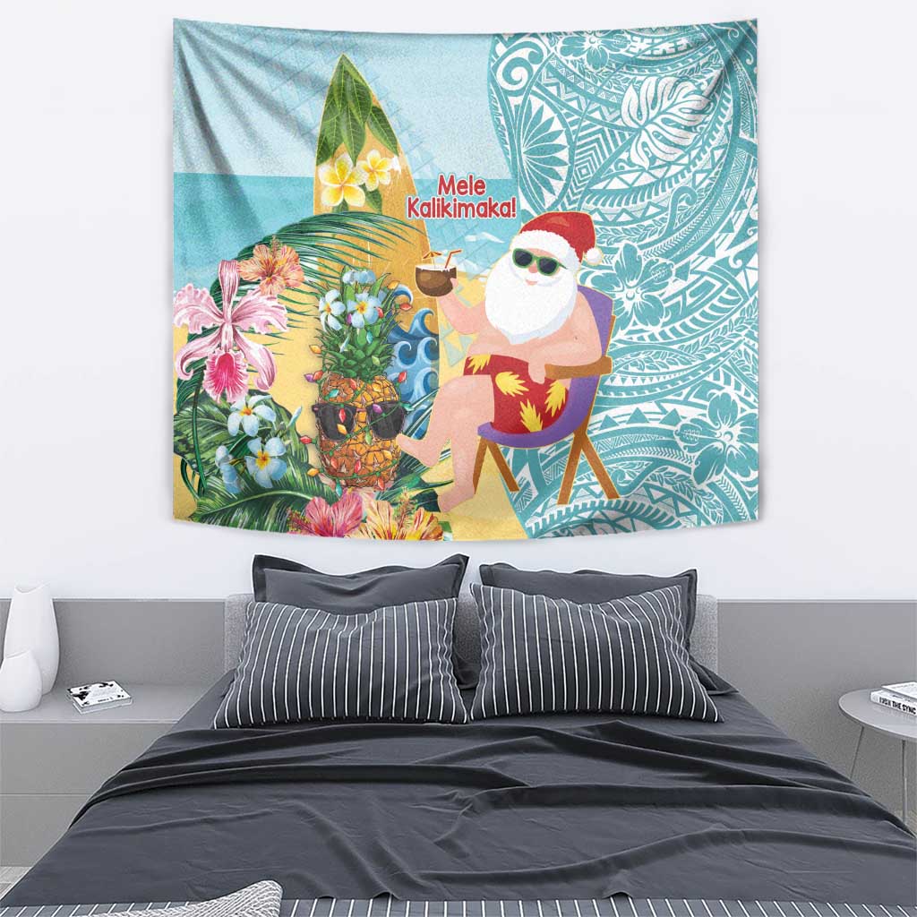 Aloha Hawaii Mele Kalikimaka Tapestry Chilling Santa With Pineapple - Polynesian Pattern LT14 - Polynesian Pride
