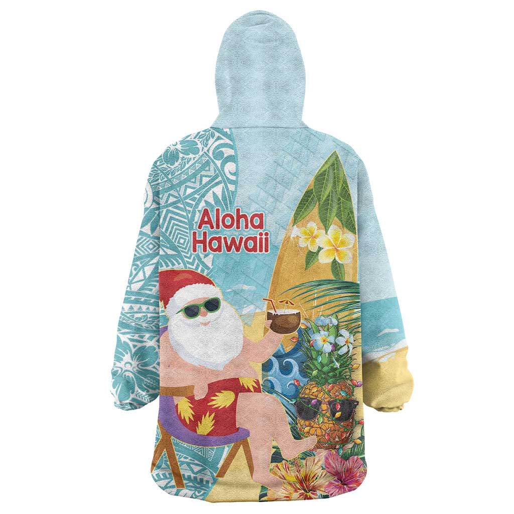 Aloha Hawaii Mele Kalikimaka Wearable Blanket Hoodie Chilling Santa With Pineapple - Polynesian Pattern