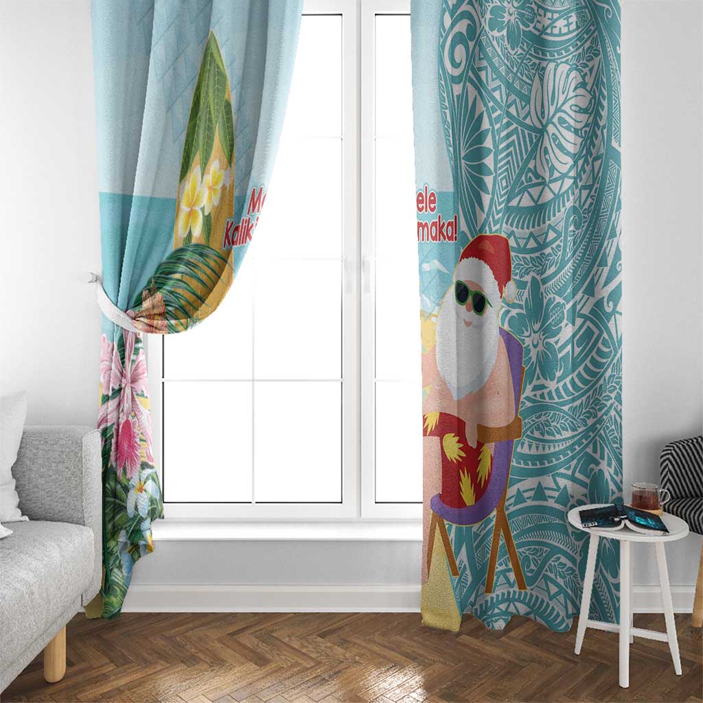 Aloha Hawaii Mele Kalikimaka Window Curtain Chilling Santa With Pineapple - Polynesian Pattern
