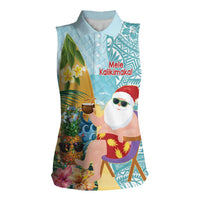 Aloha Hawaii Mele Kalikimaka Women Sleeveless Polo Shirt Chilling Santa With Pineapple - Polynesian Pattern LT14 Female Cyan - Polynesian Pride