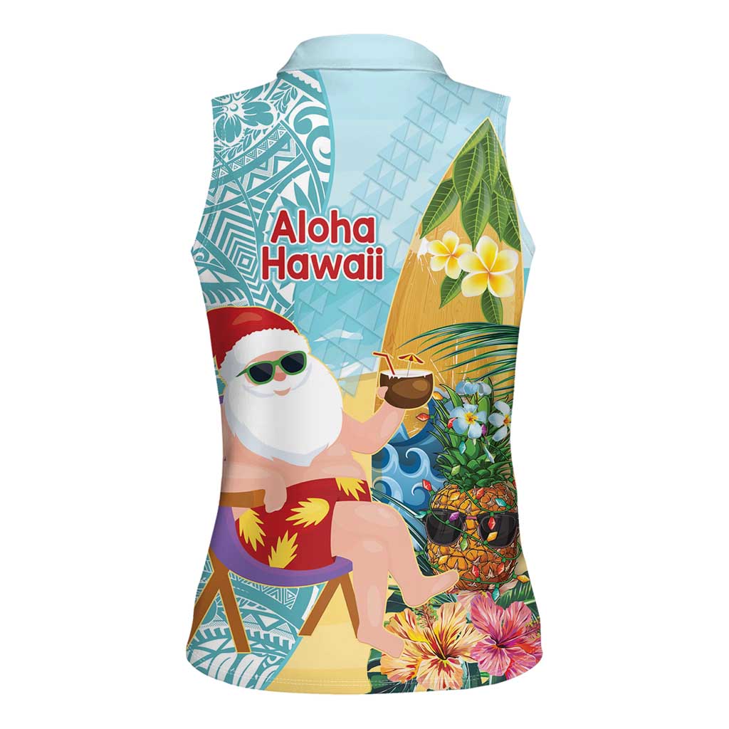 Aloha Hawaii Mele Kalikimaka Women Sleeveless Polo Shirt Chilling Santa With Pineapple - Polynesian Pattern LT14 - Polynesian Pride