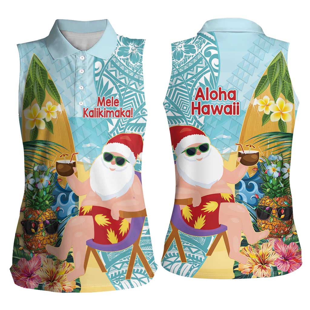 Aloha Hawaii Mele Kalikimaka Women Sleeveless Polo Shirt Chilling Santa With Pineapple - Polynesian Pattern LT14 - Polynesian Pride