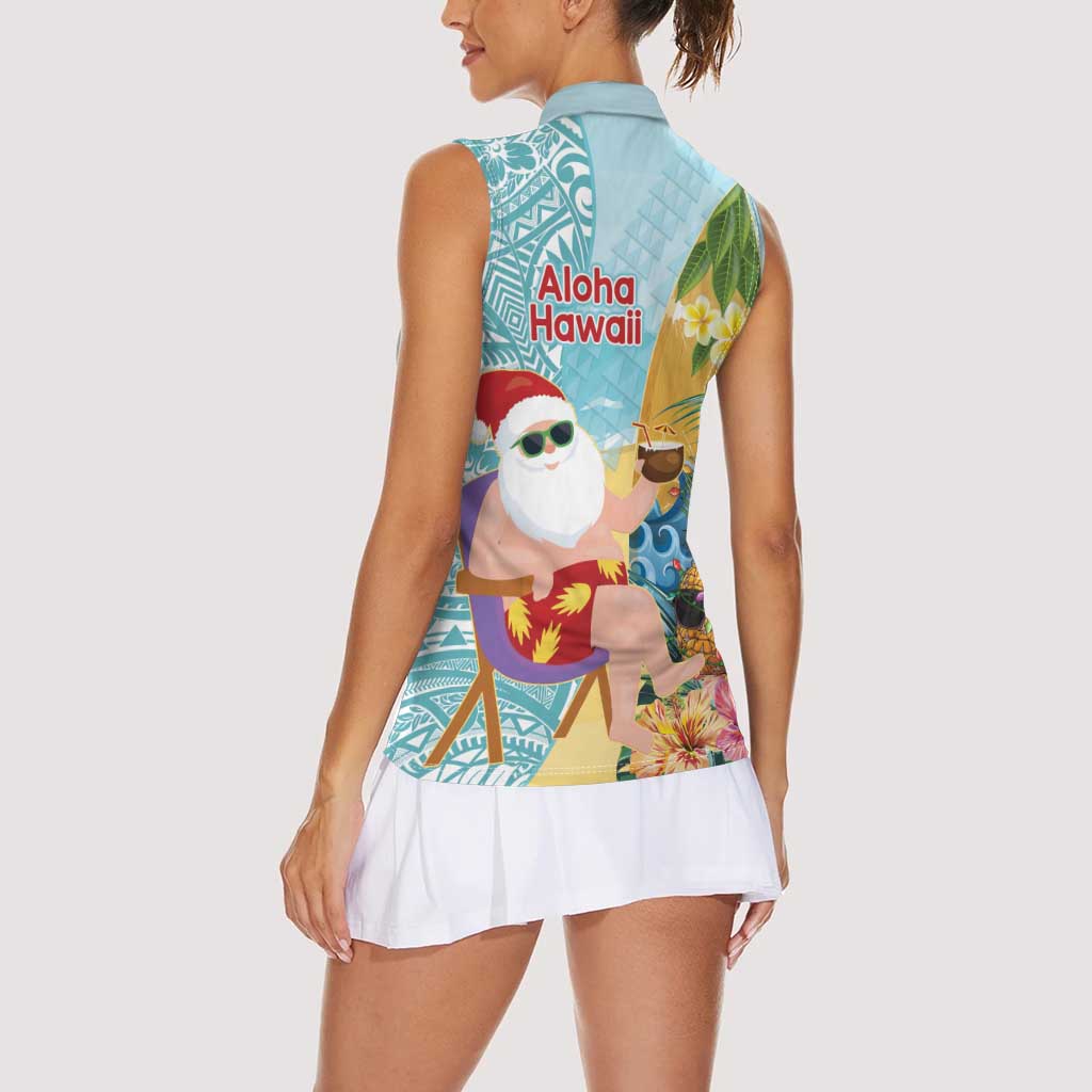 Aloha Hawaii Mele Kalikimaka Women Sleeveless Polo Shirt Chilling Santa With Pineapple - Polynesian Pattern LT14 - Polynesian Pride