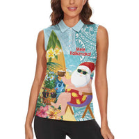 Aloha Hawaii Mele Kalikimaka Women Sleeveless Polo Shirt Chilling Santa With Pineapple - Polynesian Pattern LT14 - Polynesian Pride