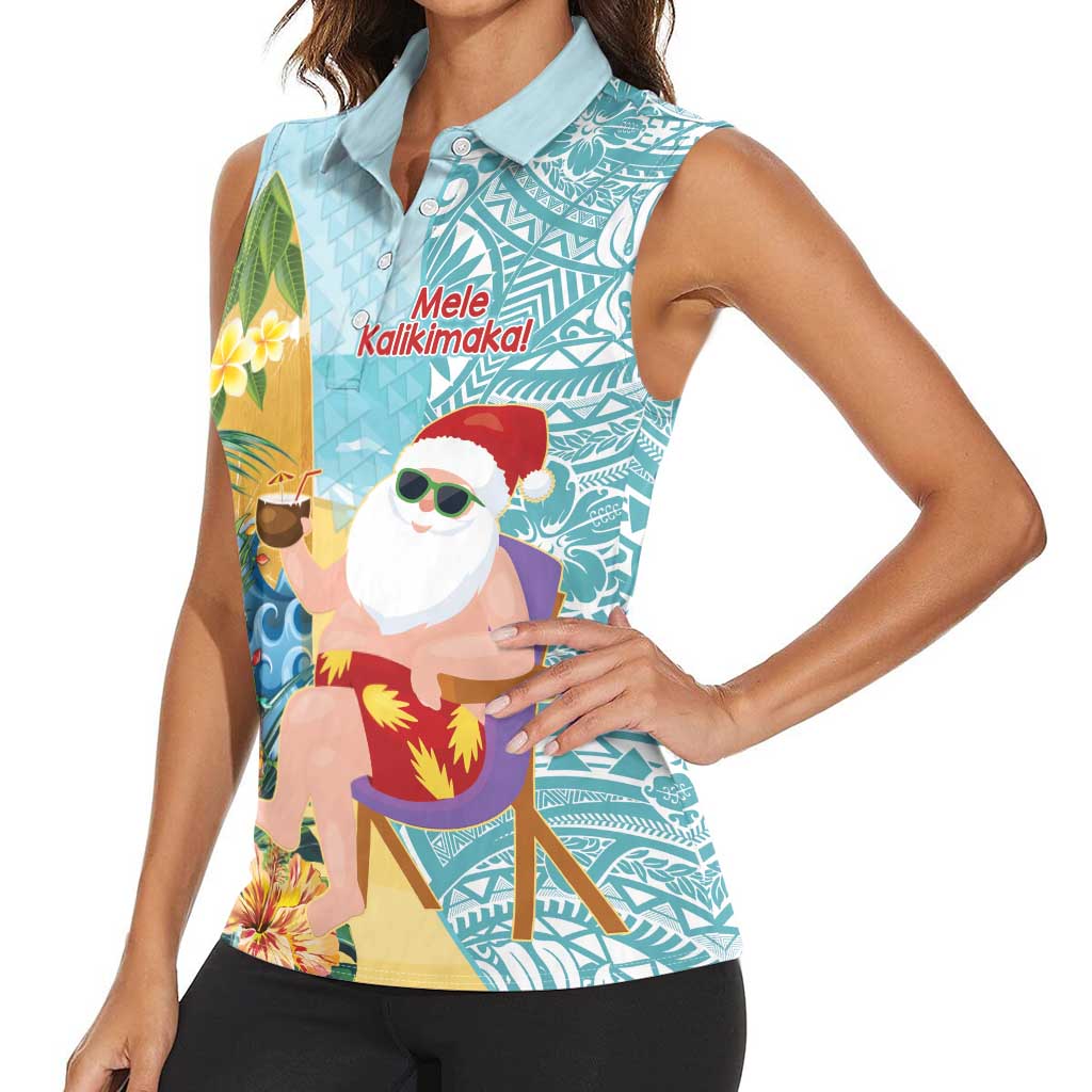 Aloha Hawaii Mele Kalikimaka Women Sleeveless Polo Shirt Chilling Santa With Pineapple - Polynesian Pattern LT14 - Polynesian Pride
