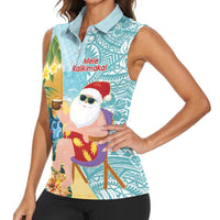 Aloha Hawaii Mele Kalikimaka Women Sleeveless Polo Shirt Chilling Santa With Pineapple - Polynesian Pattern LT14 - Polynesian Pride