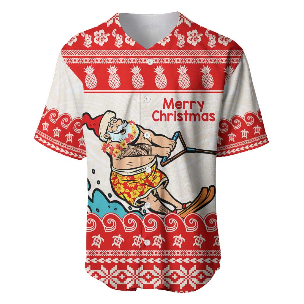 Mele Kalikimaka Hawaii Baseball Jersey Water-skiing Santa Tropical Vibes LT14 Red - Polynesian Pride