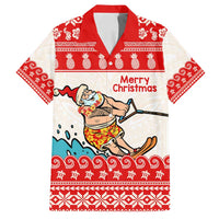 Mele Kalikimaka Hawaii Family Matching Long Sleeve Bodycon Dress and Hawaiian Shirt Water-skiing Santa Tropical Vibes