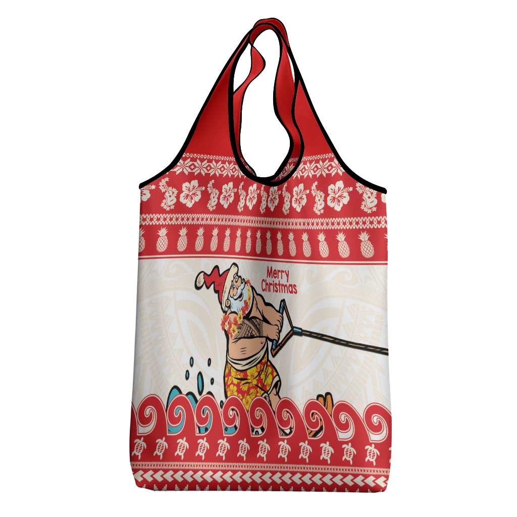 Mele Kalikimaka Hawaii Grocery Bag Water-skiing Santa Tropical Vibes