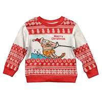 Mele Kalikimaka Hawaii Kid Ugly Christmas Sweater Water-skiing Santa Tropical Vibes