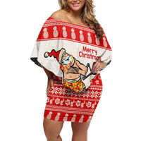 Mele Kalikimaka Hawaii Off Shoulder Short Dress Water-skiing Santa Tropical Vibes LT14 Women Red - Polynesian Pride