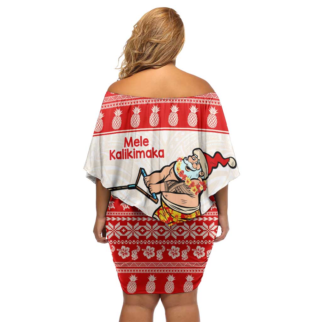 Mele Kalikimaka Hawaii Off Shoulder Short Dress Water-skiing Santa Tropical Vibes LT14 - Polynesian Pride