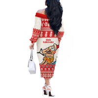 Mele Kalikimaka Hawaii Off The Shoulder Long Sleeve Dress Water-skiing Santa Tropical Vibes