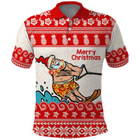 Mele Kalikimaka Hawaii Polo Shirt Water-skiing Santa Tropical Vibes LT14 Red - Polynesian Pride