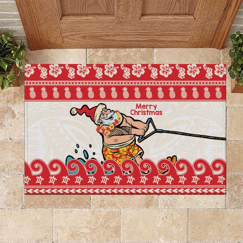 Mele Kalikimaka Hawaii Rubber Doormat Water-skiing Santa Tropical Vibes LT14 Red - Polynesian Pride
