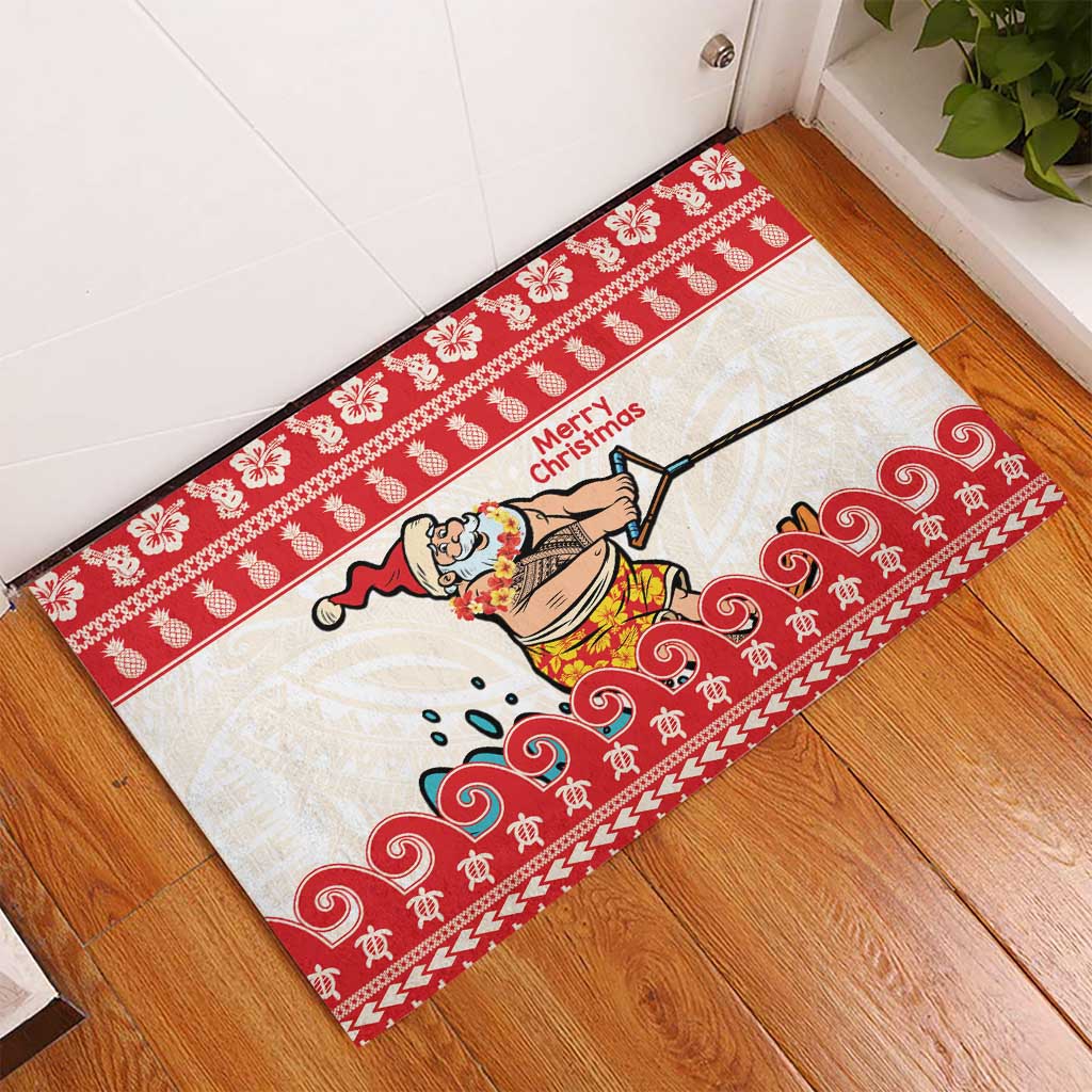 Mele Kalikimaka Hawaii Rubber Doormat Water-skiing Santa Tropical Vibes LT14 - Polynesian Pride