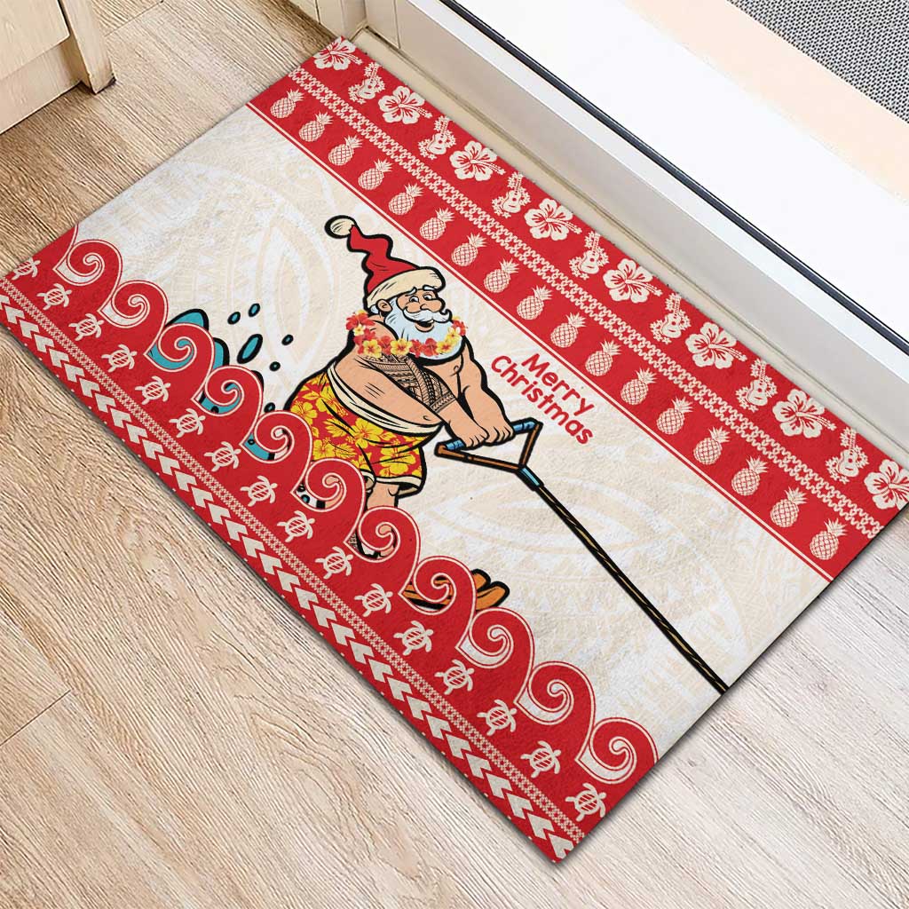 Mele Kalikimaka Hawaii Rubber Doormat Water-skiing Santa Tropical Vibes LT14 - Polynesian Pride