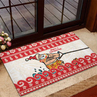 Mele Kalikimaka Hawaii Rubber Doormat Water-skiing Santa Tropical Vibes LT14 - Polynesian Pride
