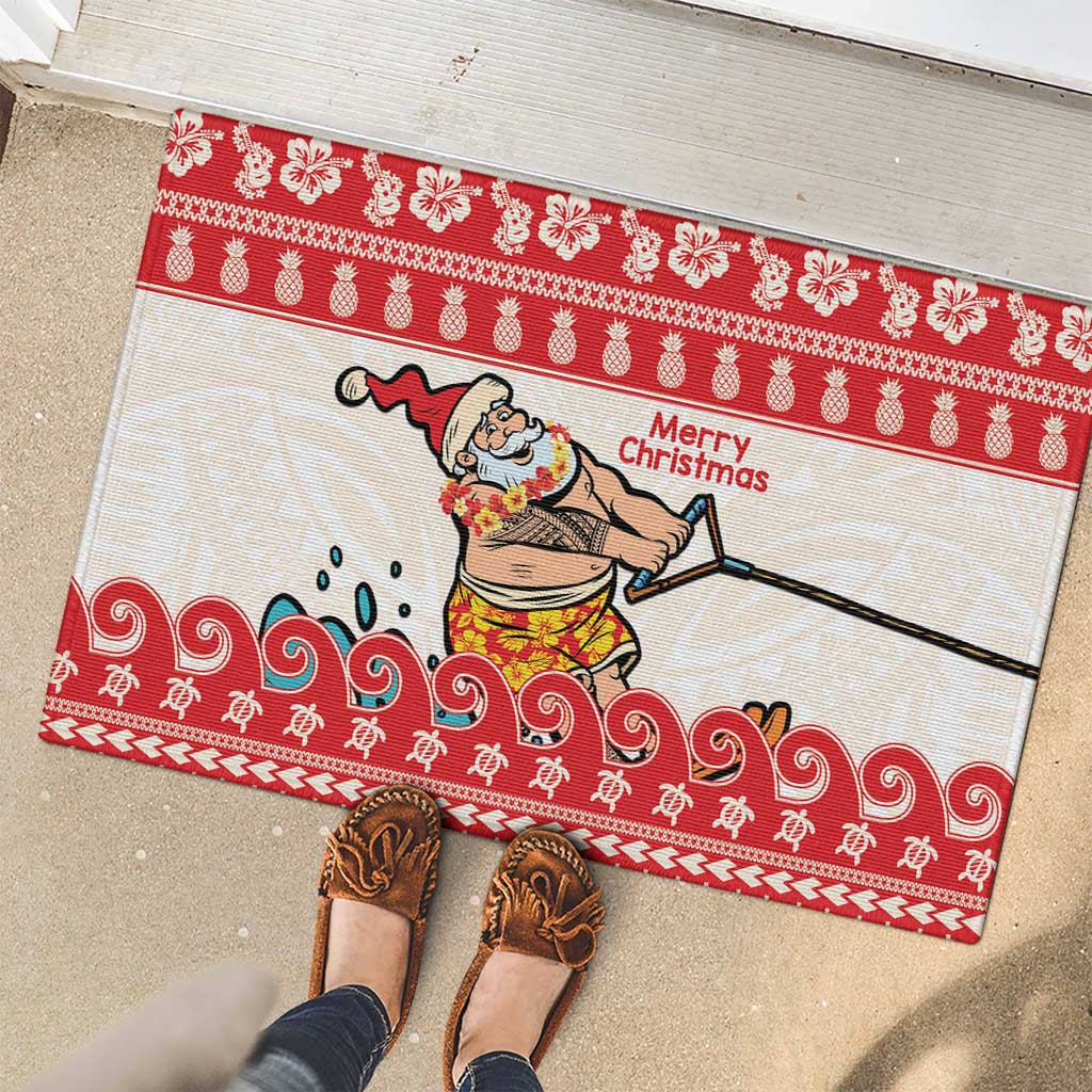 Mele Kalikimaka Hawaii Rubber Doormat Water-skiing Santa Tropical Vibes LT14 - Polynesian Pride