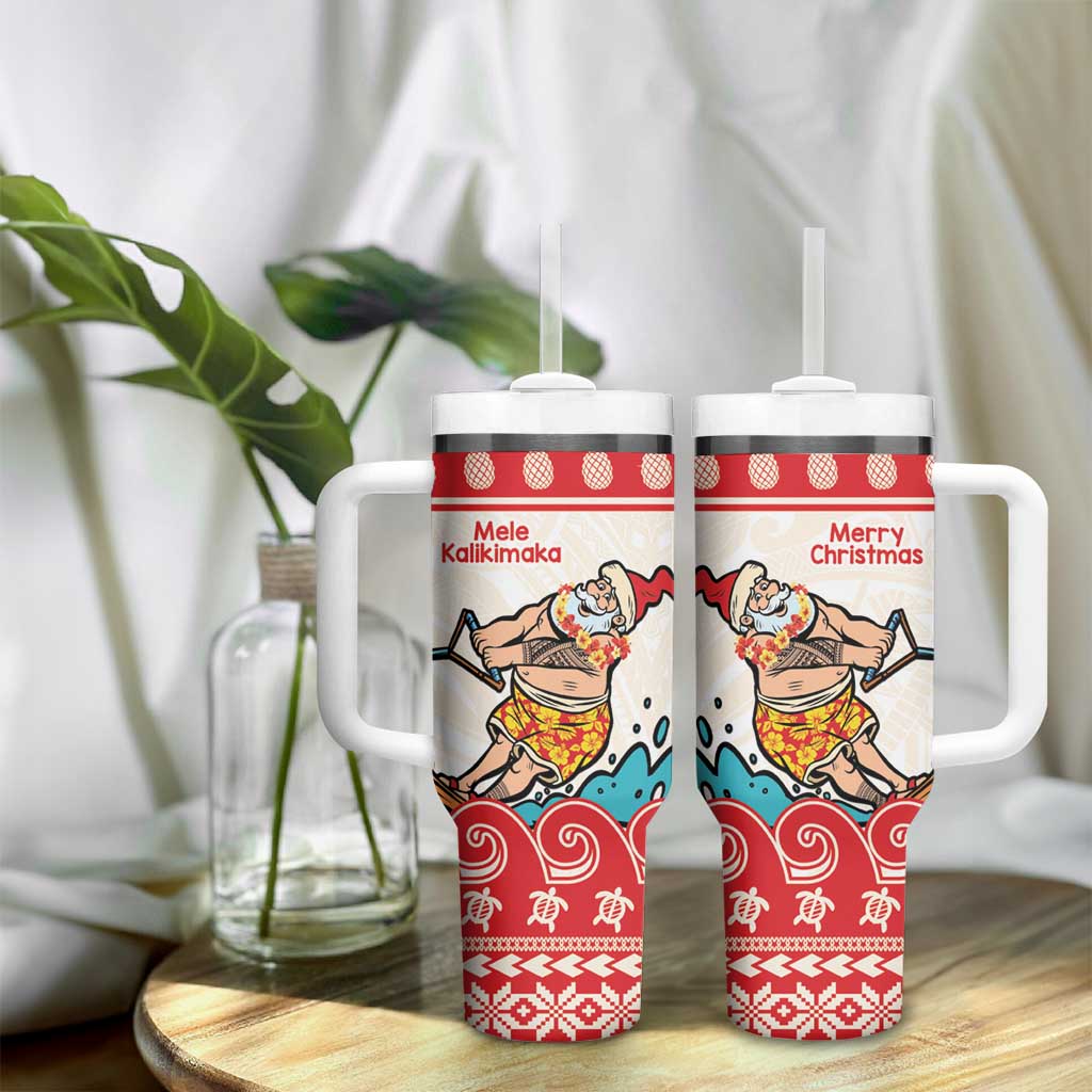 Mele Kalikimaka Hawaii Tumbler With Handle Water-skiing Santa Tropical Vibes