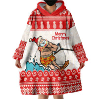 Mele Kalikimaka Hawaii Wearable Blanket Hoodie Water-skiing Santa Tropical Vibes