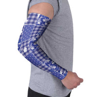 Blue Palaka Japanese Patterns Arm Sleeves Koi Fish Asanoha Sakura Patchwork Stylized - Polynesian Pride