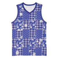 Blue Palaka Japanese Patterns Basketball Jersey Koi Fish Asanoha Sakura Patchwork Stylized - Polynesian Pride