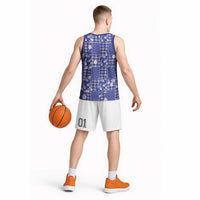 Blue Palaka Japanese Patterns Basketball Jersey Koi Fish Asanoha Sakura Patchwork Stylized - Polynesian Pride