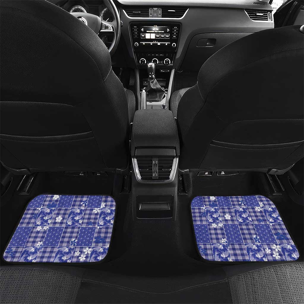 Blue Palaka Japanese Patterns Car Mats Koi Fish Asanoha Sakura Patchwork Stylized - Polynesian Pride