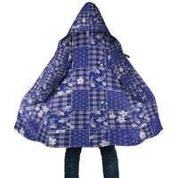 Blue Palaka Japanese Patterns Cloak Koi Fish Asanoha Sakura Patchwork Stylized - Polynesian Pride