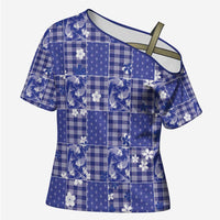 Blue Palaka Japanese Patterns Cross Shoulder Shirt Koi Fish Asanoha Sakura Patchwork Stylized - Polynesian Pride